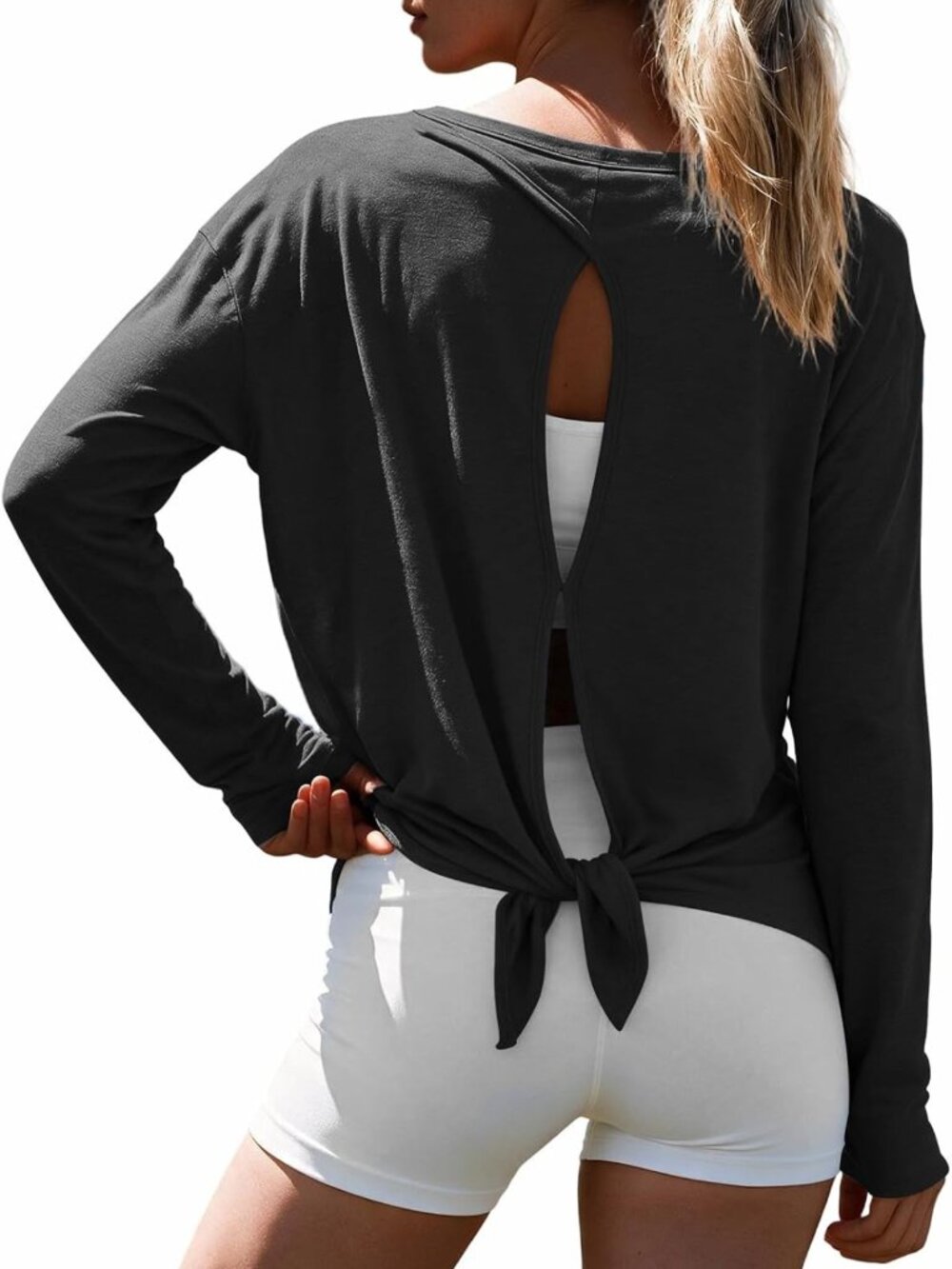 Women's Long Sleeve Open Back Workout Shirt | Casual Yoga Top for Activewear